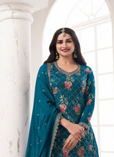 Attractive Looking Designer Salwar Suit in Aqua Blue Colour
